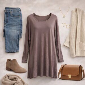 💙 Taupe Long Sleeve Swing Tunic Top Women’s Size L-XL